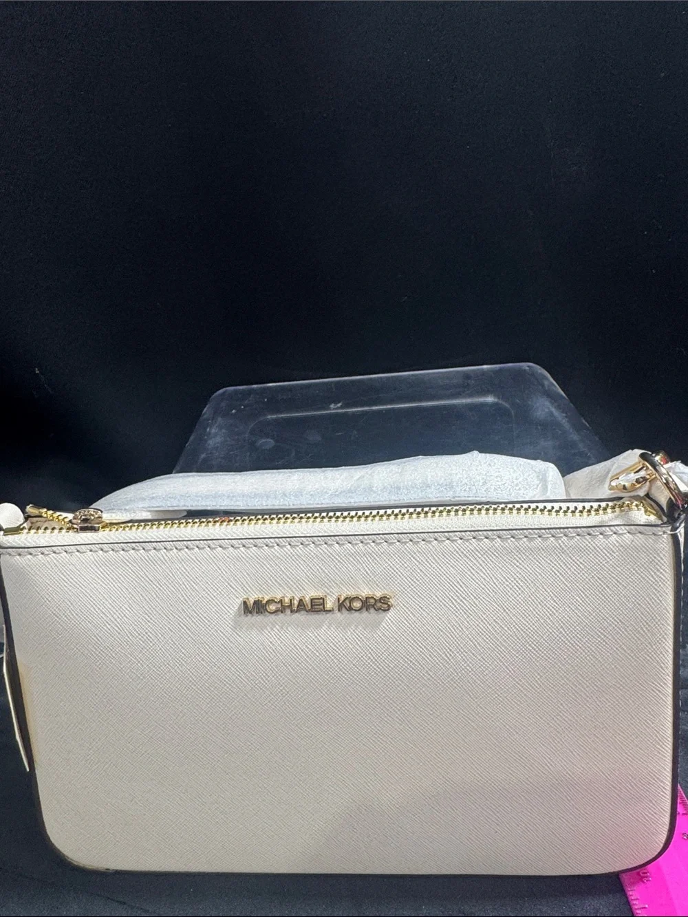 Michael Kors Cream Leather Crossbody Bag with Gold-Tone Hardware